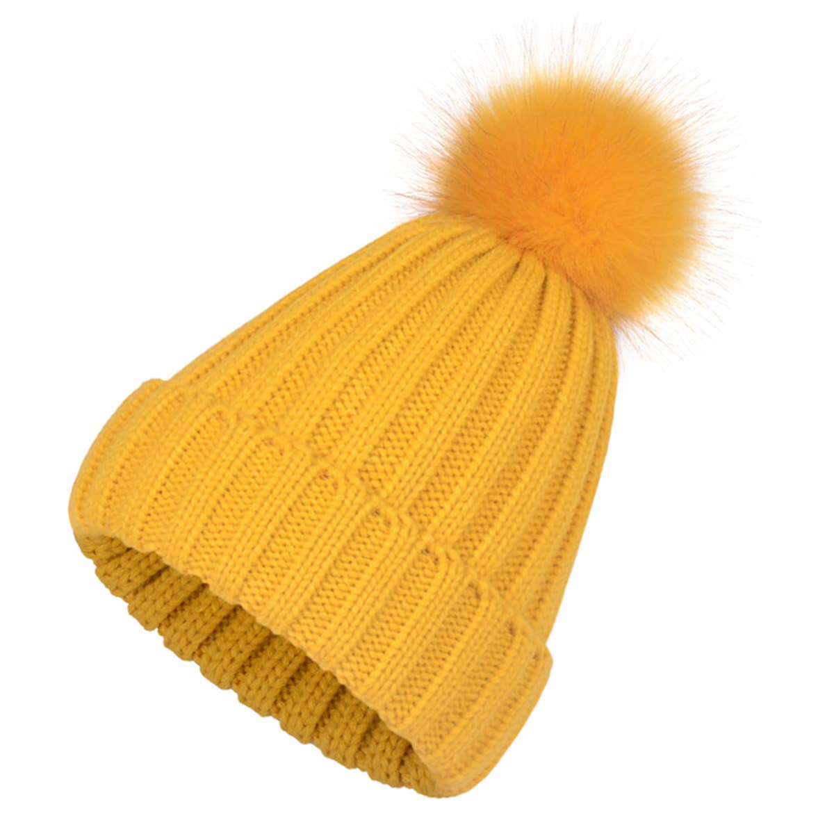 Fluffy Ball Simple Basic Knit Beanie_Cwah331