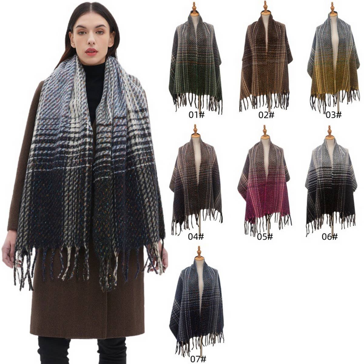GRADIENT FRINGE SCARF FALL WINTER JACQUARD WRAP_CWASC0874