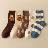 CUTE SIMPLE BROWN BEAR PATTERN CREW SOCKS_CWMS0950