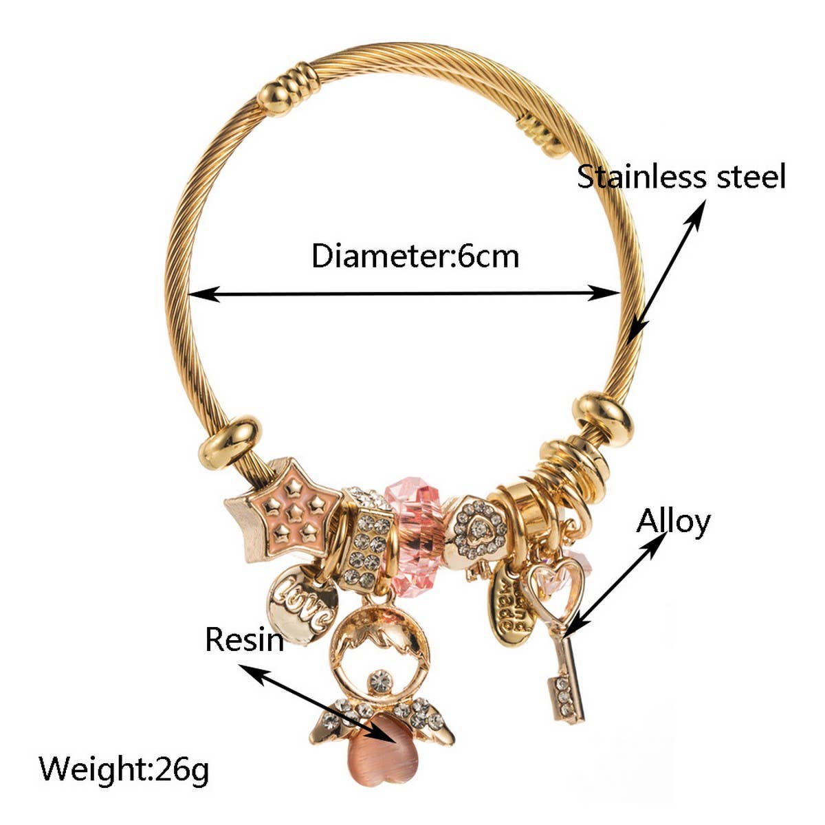 ANGEL KEY CHARM STEEL BRACELET FOR WOMEN_CWMM8474