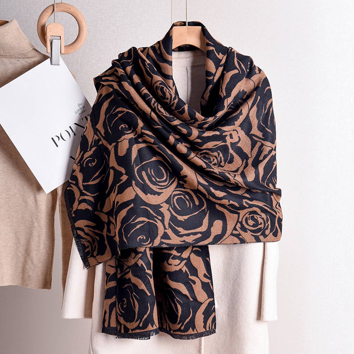 ROSE PRINT SHAWL SCARF SOFT WARM ELEGANT WRAP_CWASC0408