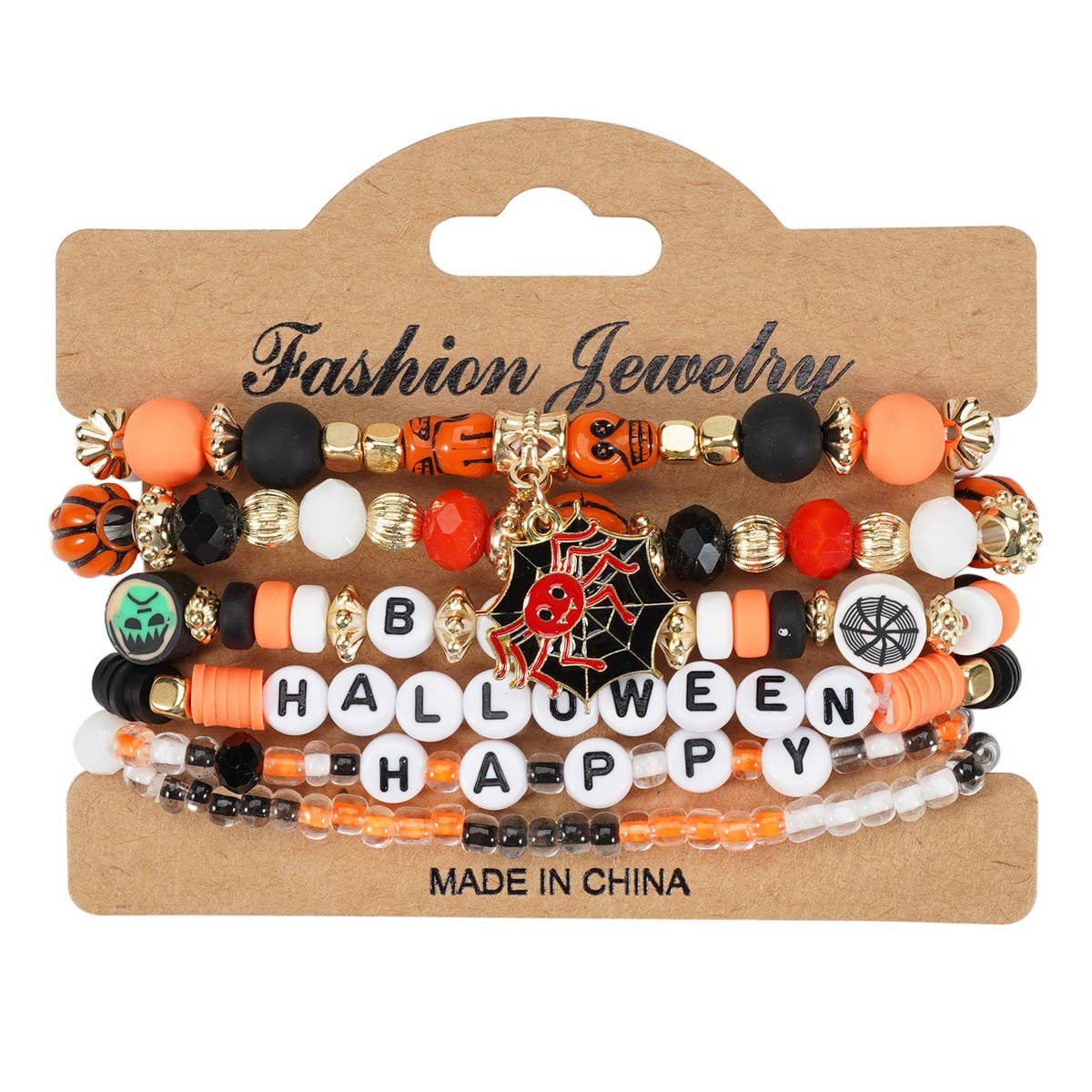 Halloween Pumpkin Ghost Beaded Bracelet_Cwaje05718