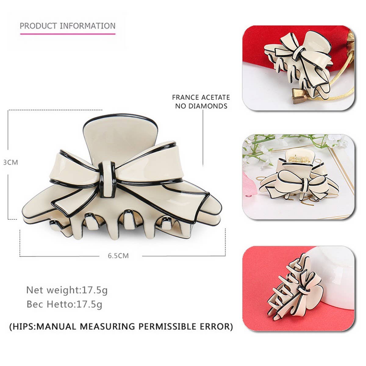 ACETATE DOUBLE SIDED BOW CLIP SHARK CLIP_CWAHA4238