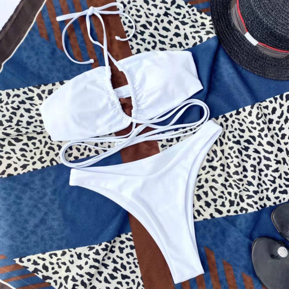 SOLID COLOR BANDAGE BIKINI SEXY WOMENS SWIMWEAR_CWMW0167