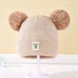SOLID COLOR CHILDRENS DOUBLE BALL KNITTED HAT_CWAH1742