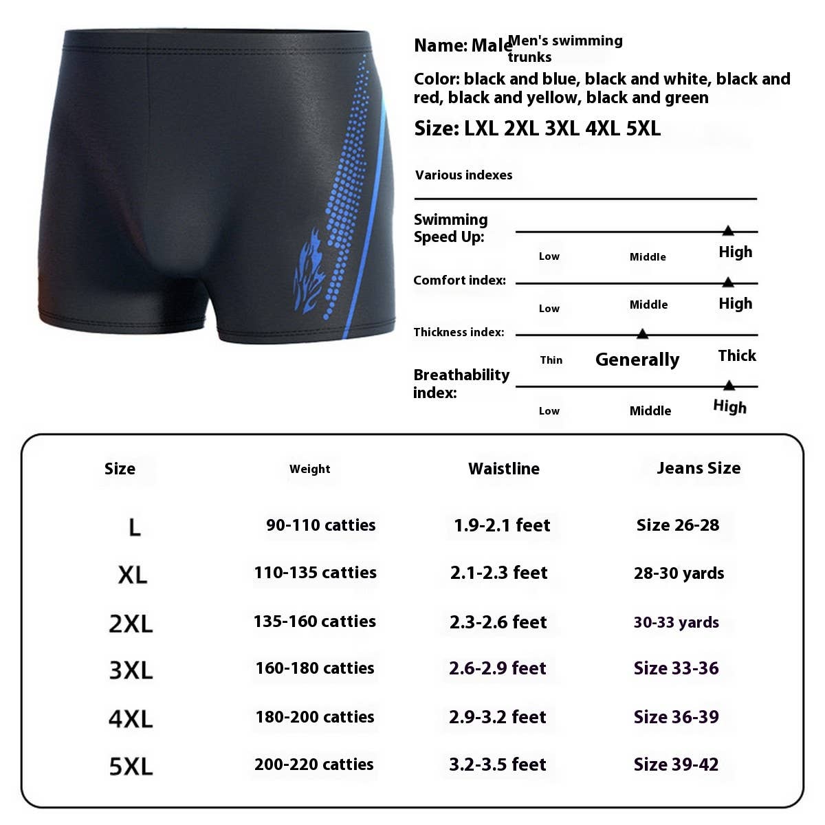MENS HIGH WAIST QUICK DRY SWIM TRUNKS PLUS SIZE_CWMM6765