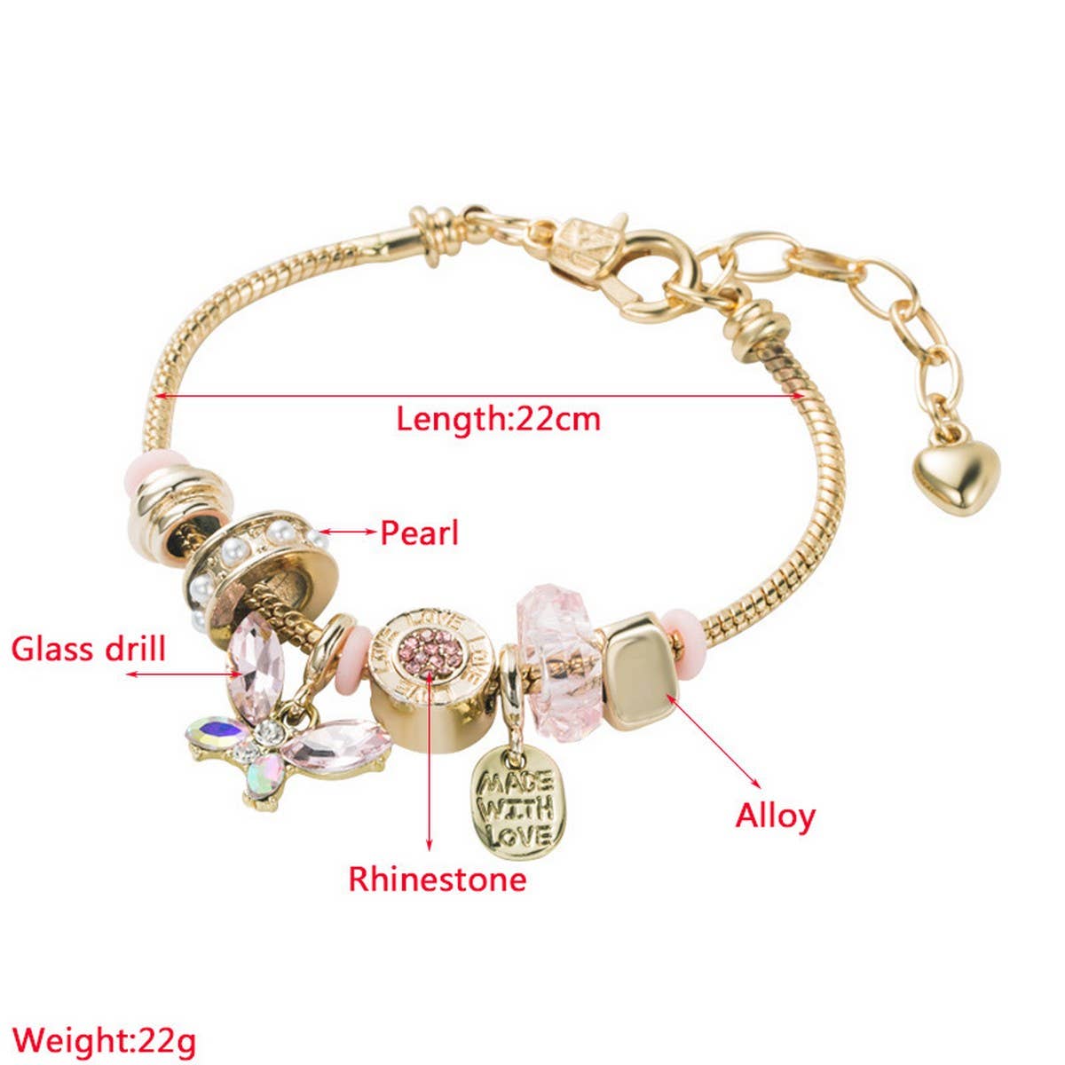 Trendy Diy Butterfly Crystal Alloy Bracelet_Cwmm8486