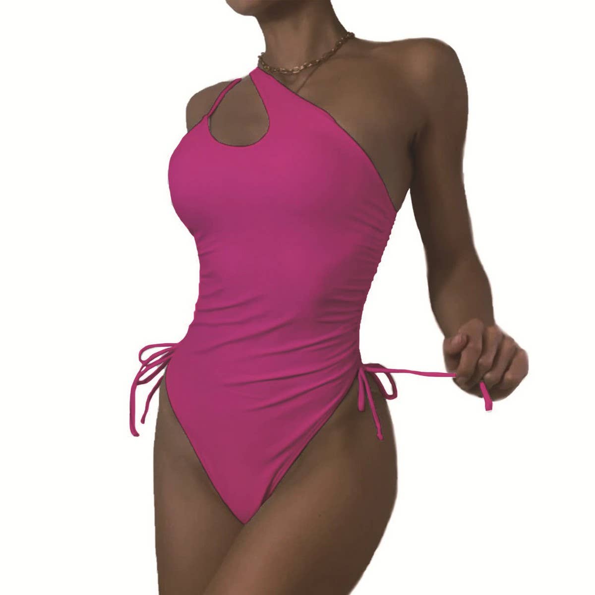 ONE SHOULDER HOLLOW SLIM ONE PIECE SWIMSUIT_CWMW0619