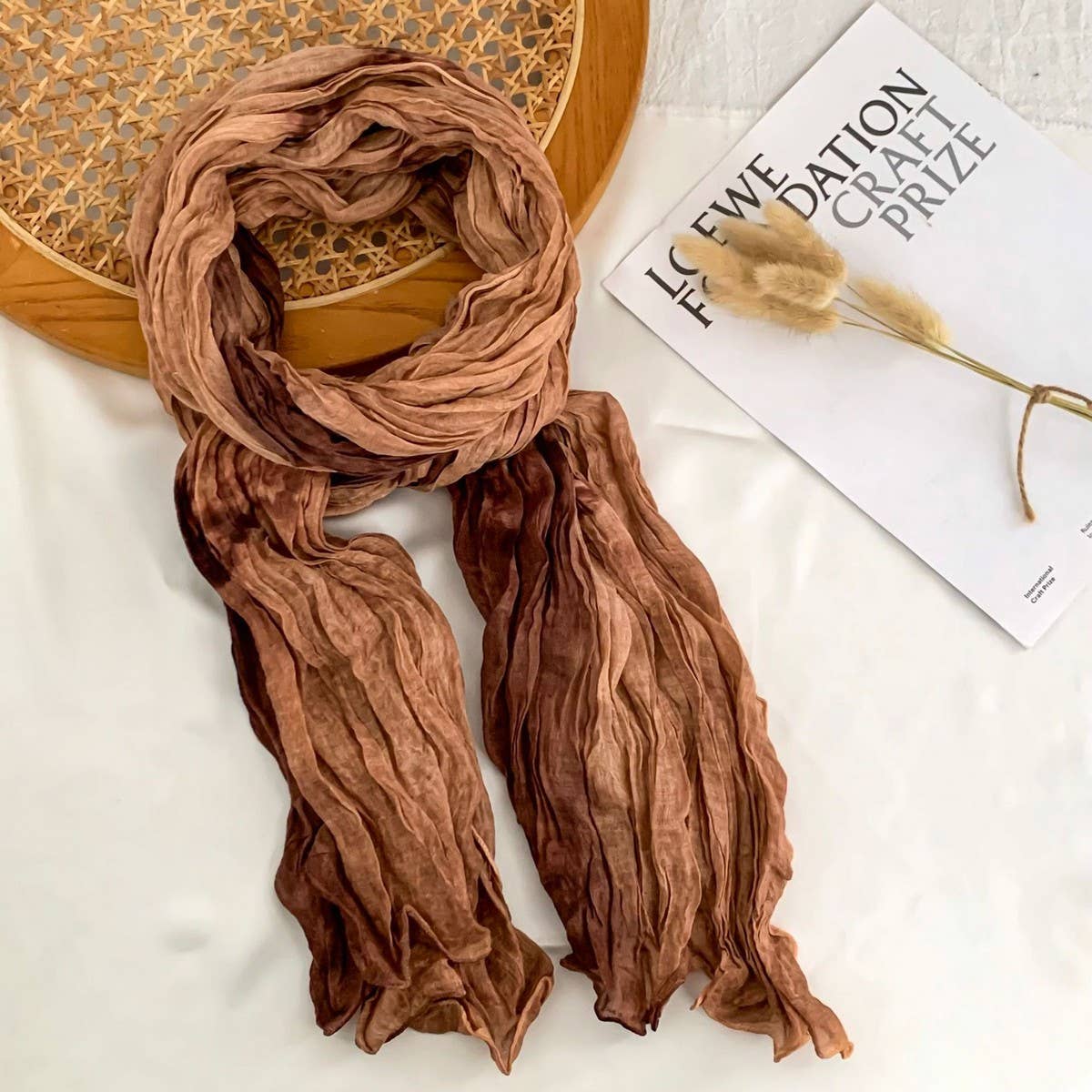 Cotton Linen Color Block Crinkle Scarf Shawl_Wj0414-03