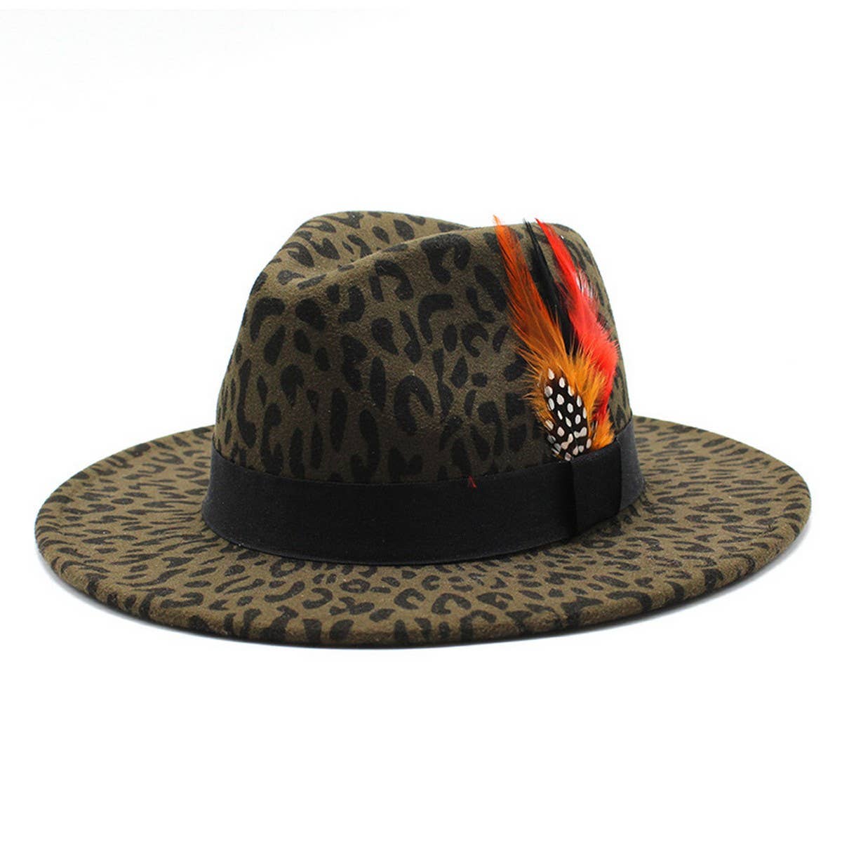 Tweed Hat Leopard Print Top Hat Wide Brim Jazz Hat_Cwah2580