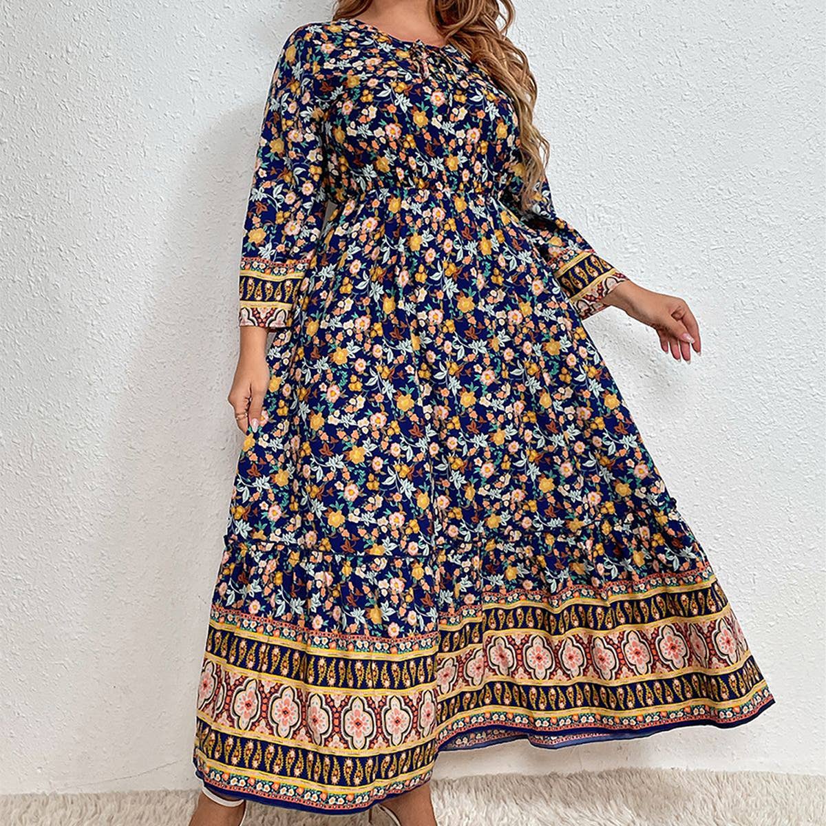 ELEGANT COTTON LINEN FLORAL DRESS FOR WOM_CWDSD8488