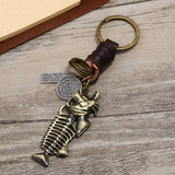 CREATIVE RETRO ALLOY FISHBONE LEATHER KEYCHAIN_CWMM4775