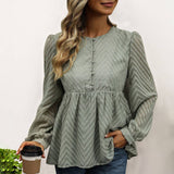 Solid Color Long Sleeve Jacquard Shirt