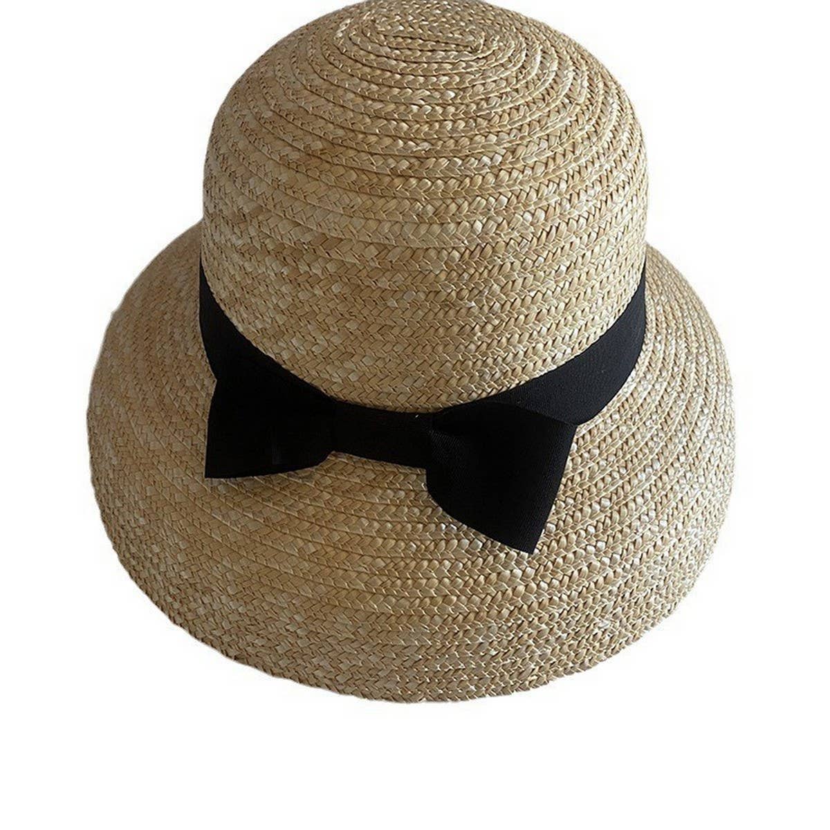 SUMMER BOW LAMPSHADE STRAW HAT FOR WOMEN_CWAH3566
