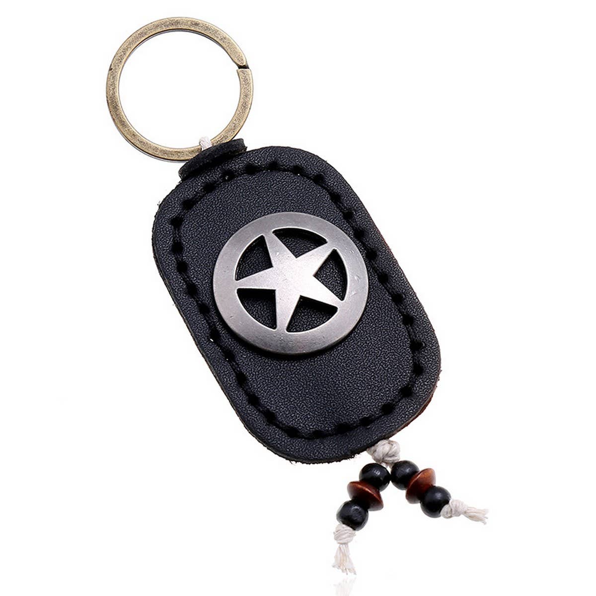FIVE POINTED STAR DOUBLE LAYER COWHIDE KEYCHAIN_CWMM5025