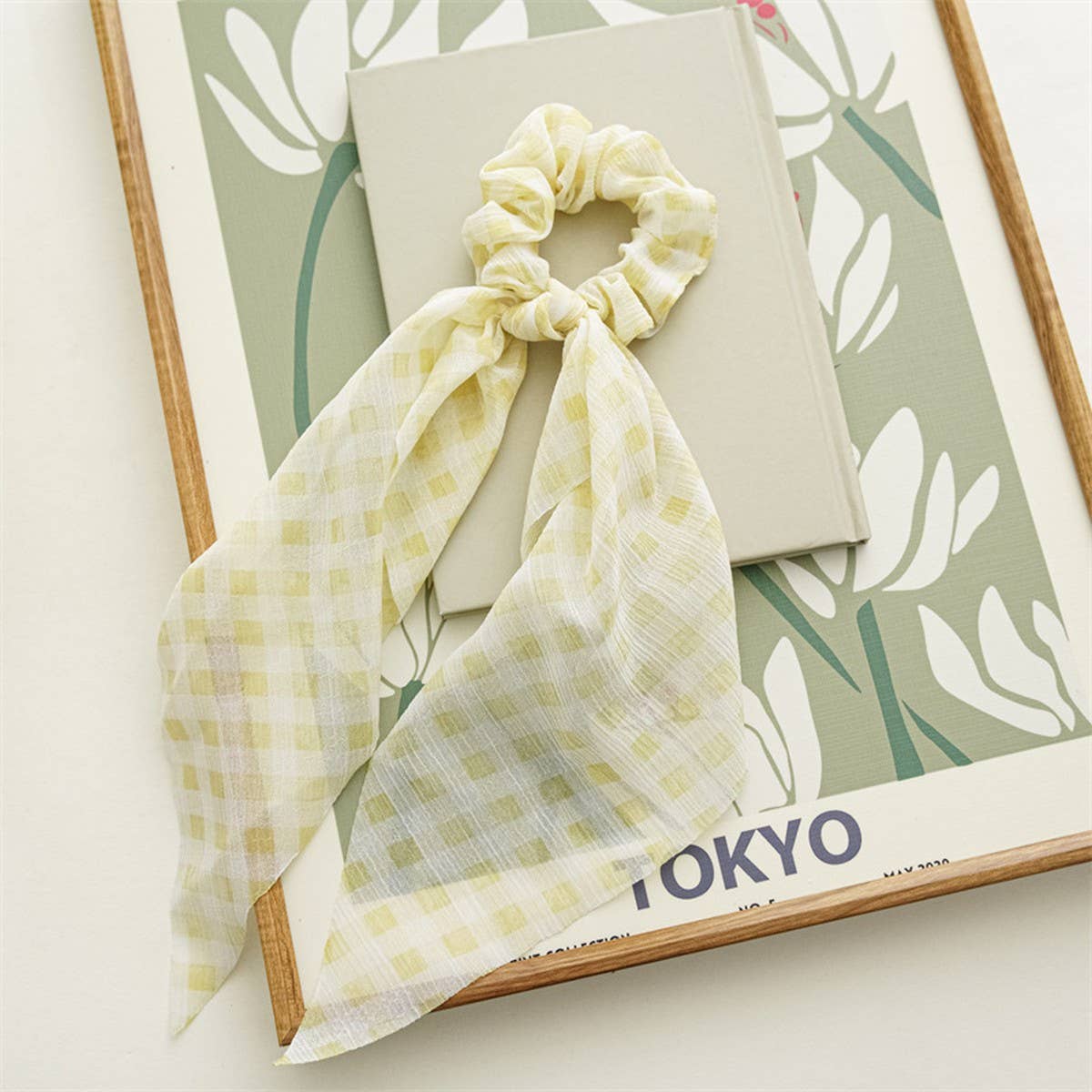 SMALL FRESH FLORAL PLAID RIBBON HAIR TIE_CWAHA1084