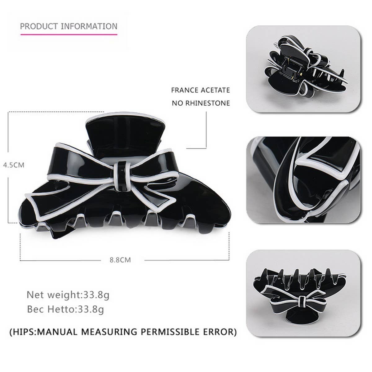 ACETATE DOUBLE SIDED BOW CLIP SHARK CLIP_CWAHA4238