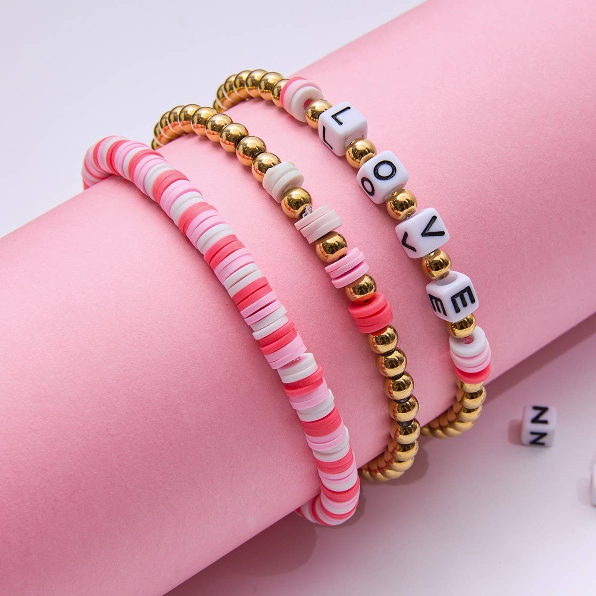 SWEET 18K GOLD COLORFUL CLAY STEEL BEAD BRACELET_CWAJE4805