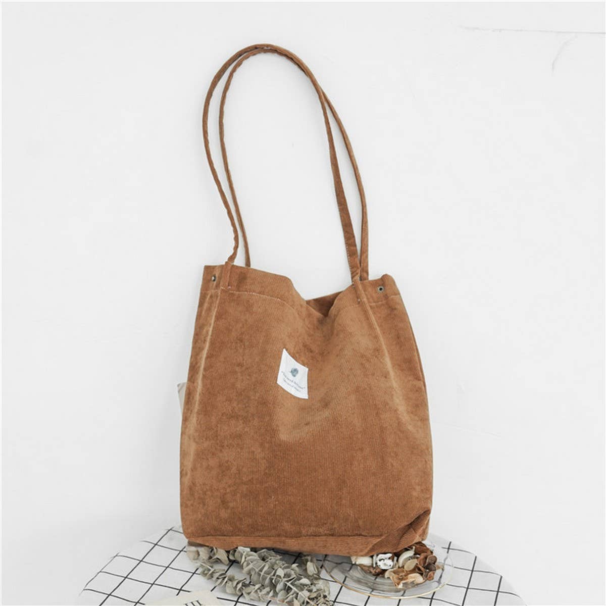 Cwab3911_Corduroy Snap-Button Large-Capacity Shoulder Bag