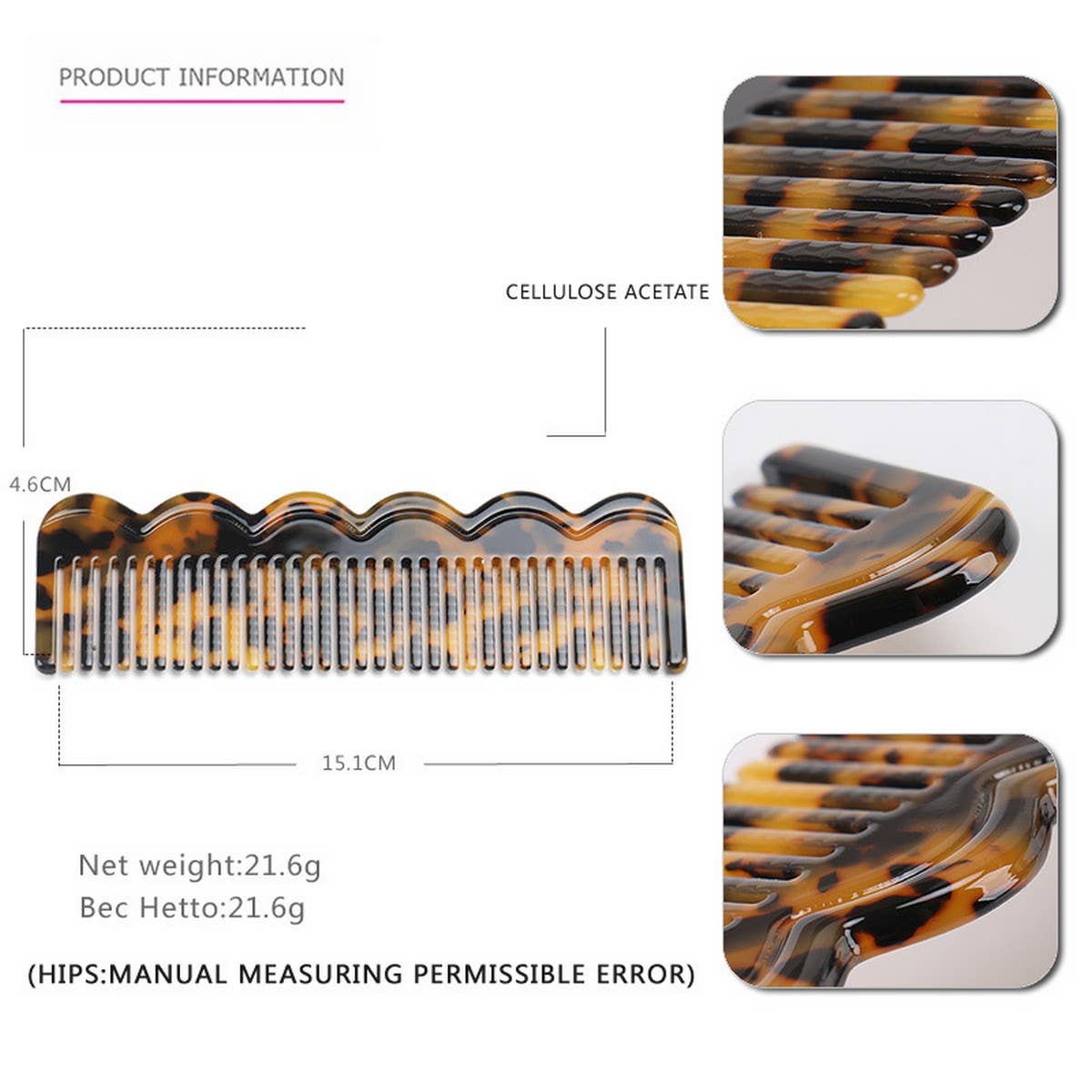 GRADIENT TEETH ACETATE COMB LEOPARD PRINT HAIRCOMB_CWAHA4192