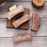 Leather Sunflower Pattern Western Hair Claw Clips_Cwasc1622