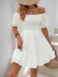 Textured Off Shoulder Beach Short Dress