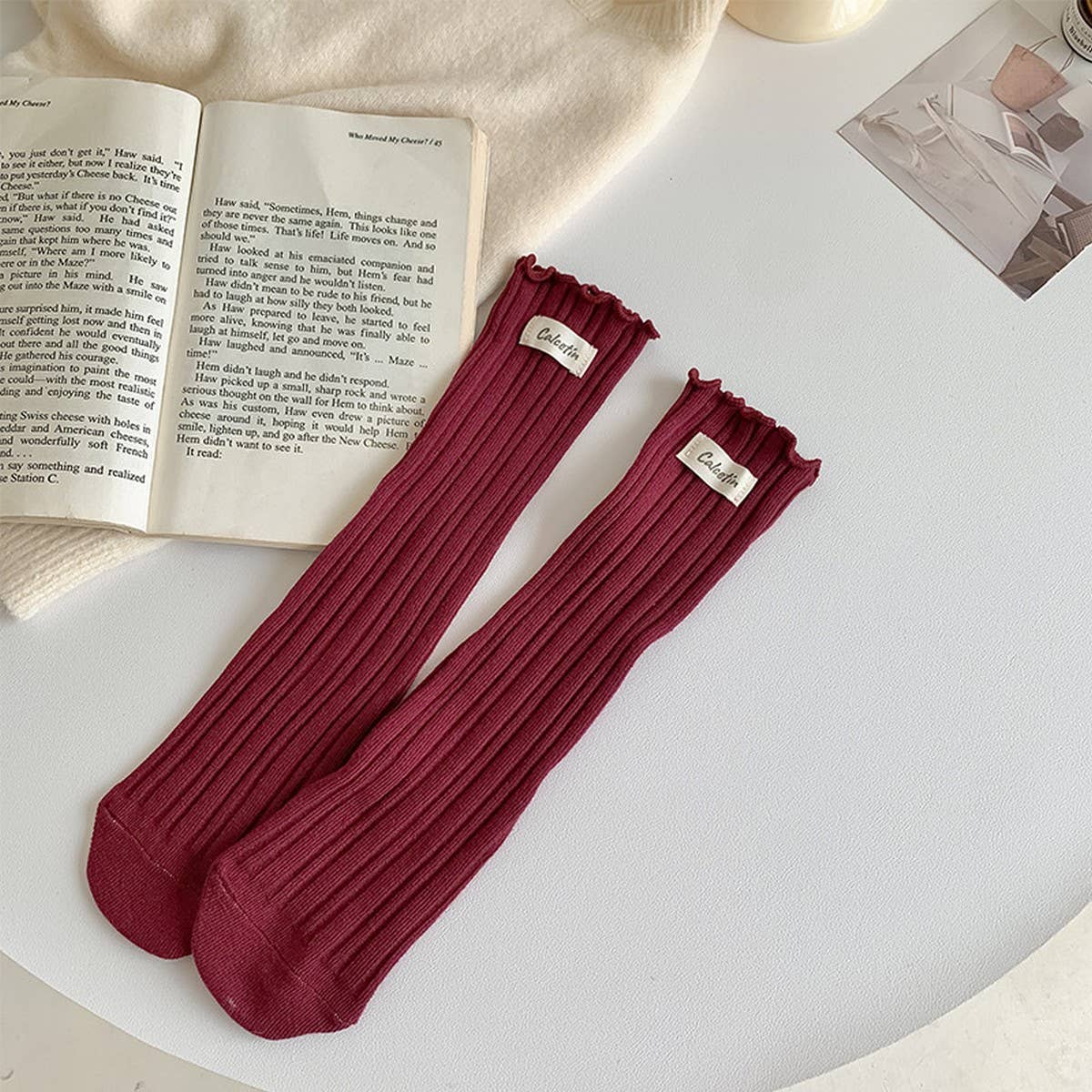 Women  Flower  Ear Edge Long Crew Socks_Cwms0420
