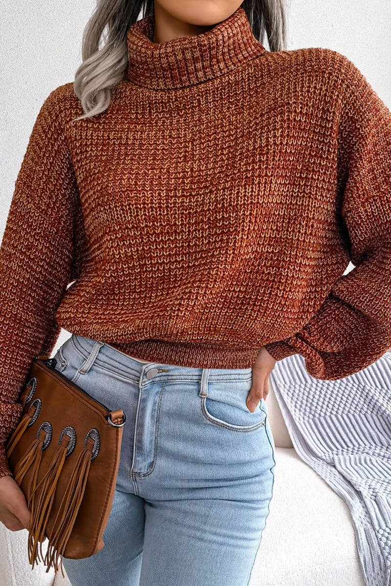 Women Loose Fit Cable Knitted High Neck Sweater_Cwoswl0460