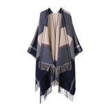 FRINGED SHAWL PLAID SCARF FAUX CASHMERE SLIT CAPE_CWASC2258
