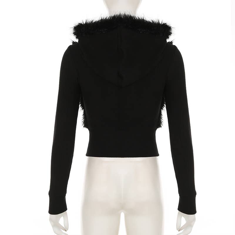 Vintage Cratered Patchwork Furry Hoodie Jacket