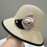 Vintage Elegant Pearl Camellia Straw Hat_Cwah3593