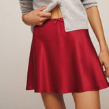 SATIN SKIRT HIGH WAIST ELASTIC SOLIDCOLORSHORTSKIRT_CWAB4802