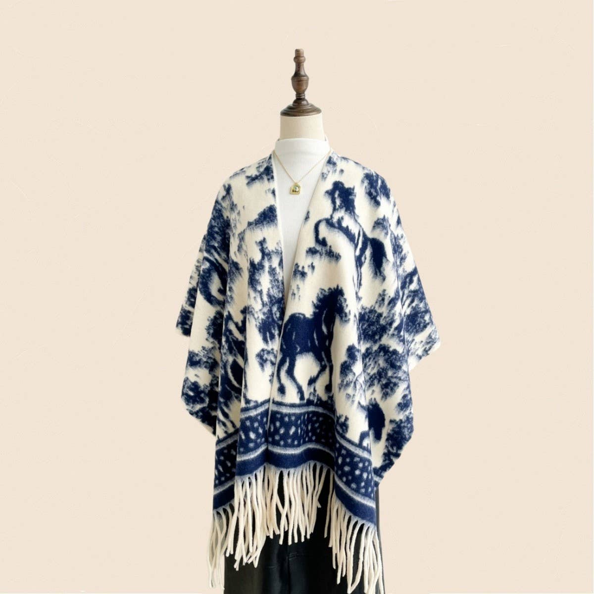 Painting Shawl Women Autumn Winter Tassel Cape_Cwocasl00096