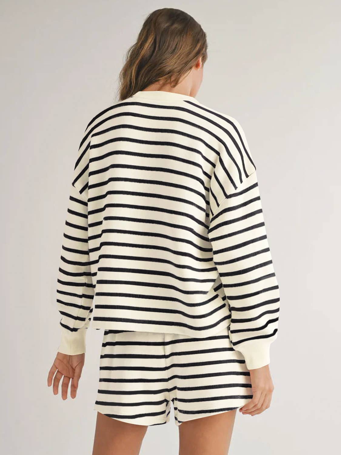 Two-Piece Color-Matching Striped Top And Shorts