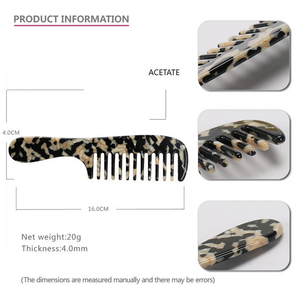 ACETATE 4MM PLATE HAIR COMB ANTI STATIC COMB_CWAHA4181