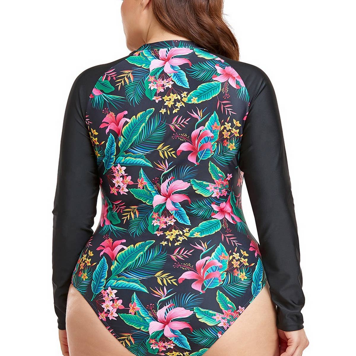 BEACH SURF PLUS SIZE ZIP UP ONE PIECE SWIMSUIT_CWMW0298