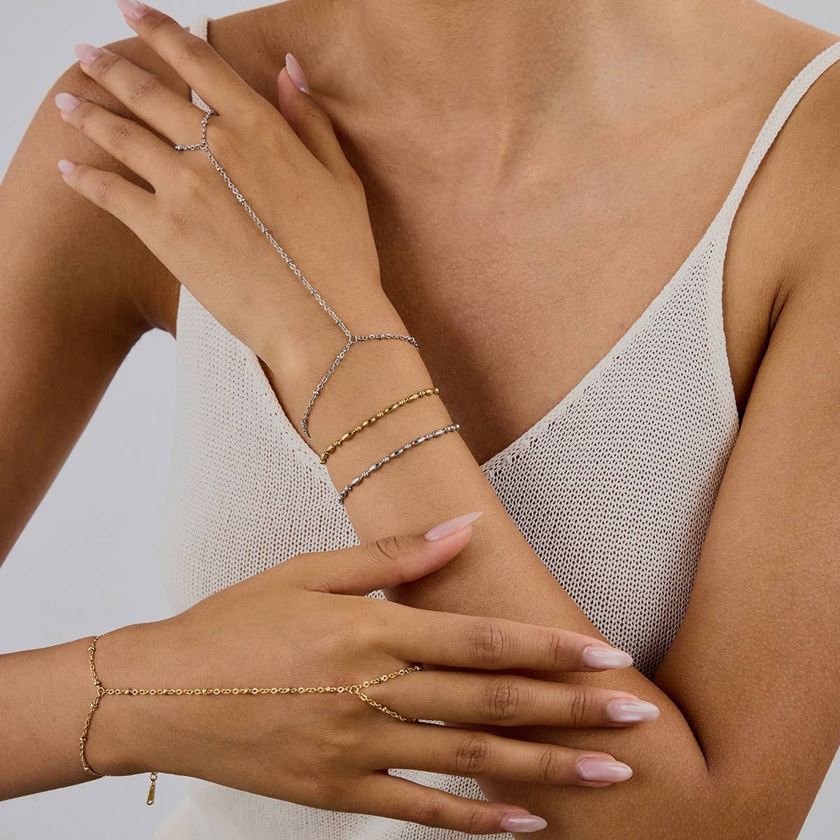 18K GOLD OVAL BEAD BRACELET TITANIUM STEEL LUXE_CWAJE4719