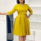 SOLID COLOR SUIT COLLAR HIGH WAIST DRESS_CWDSD6065