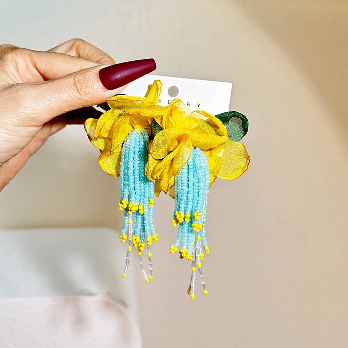 HANDMADE FLORAL TASSEL EARRINGS LONG STATEMENT_CWMM6171