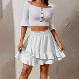 RUFFLED SKIRT HIGH WAIST SOLID COLOR SHORT SKIRT_CWBSS0395