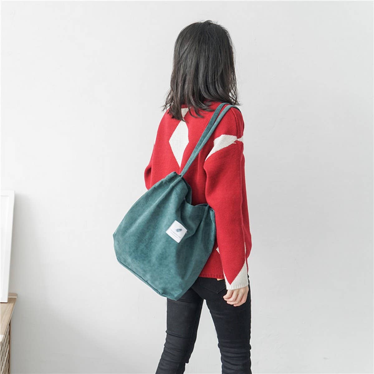 Cwab3911_Corduroy Snap-Button Large-Capacity Shoulder Bag