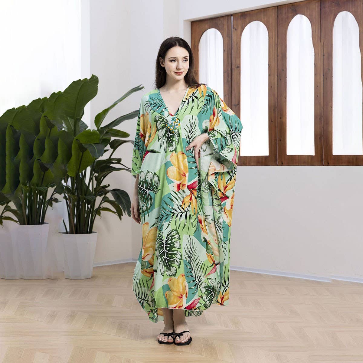 PLUS SIZE COTTON WOVEN BEACH COVER UP RESORT DRESS_CWMM6141