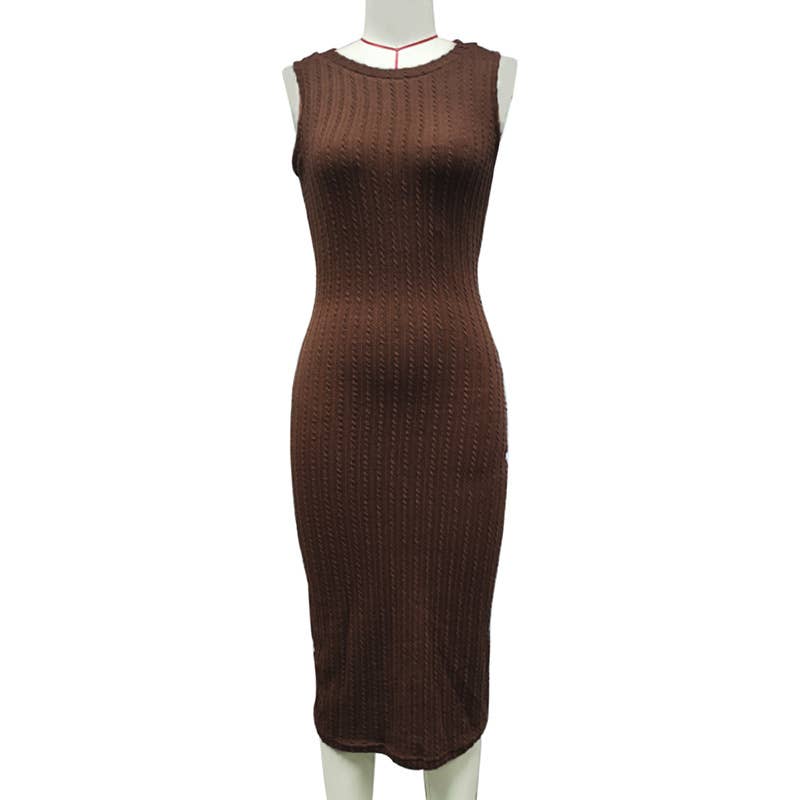 Solid Color Sheath Long Sleeveless Dress