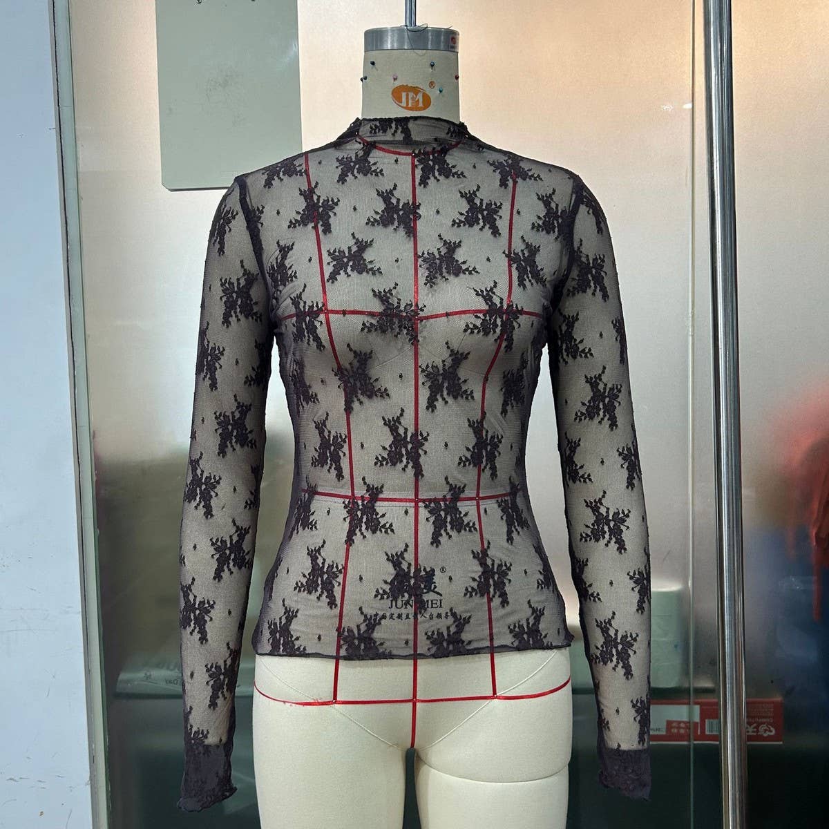 SEMI SHEER MESH LACE TOP BOTTOMING SHIRT_CWTBLL2660