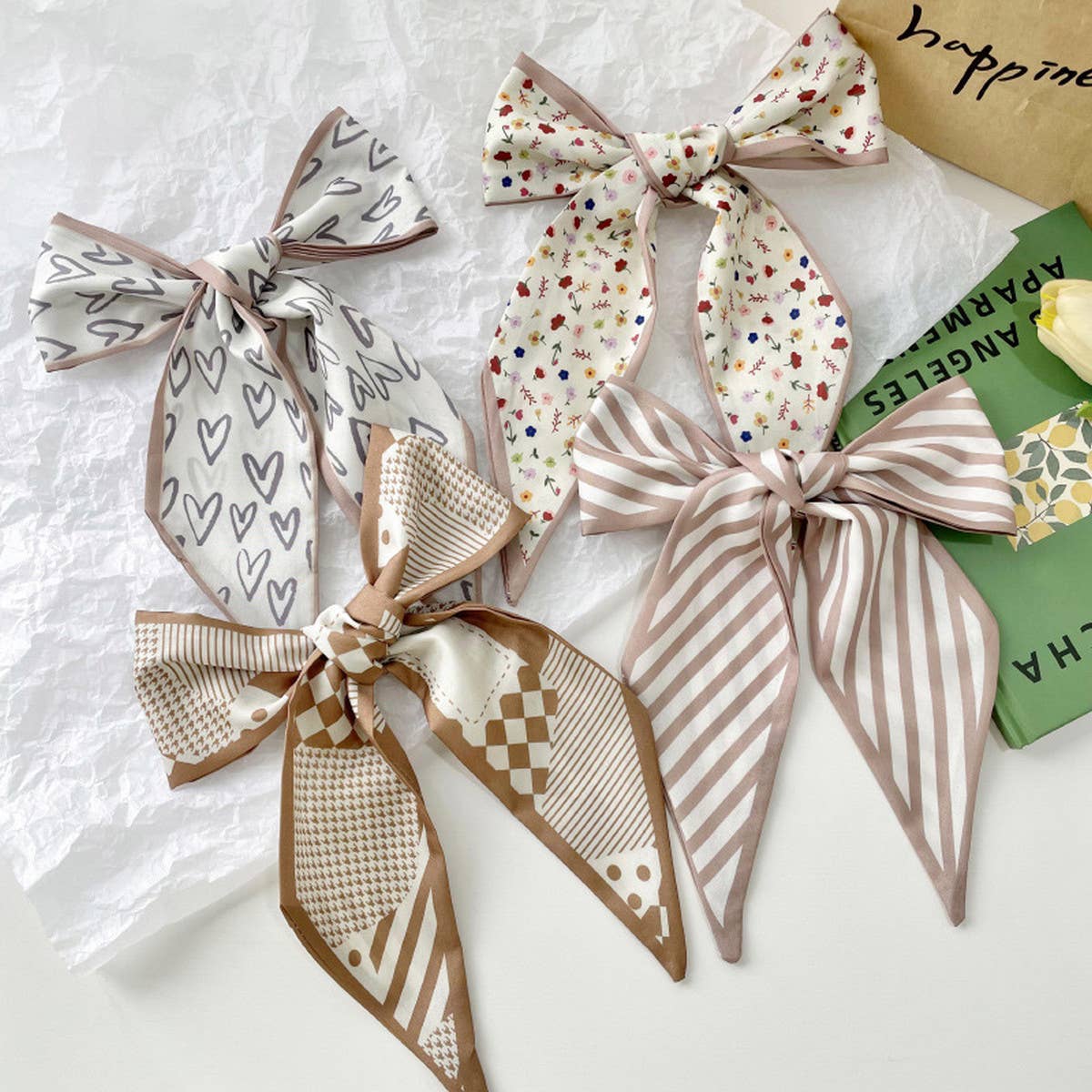 NEUTRAL LONG TWILLY SCARF HAIR TIE NECK RIBBON_CWASC0715