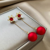 CHRISTMAS SNOWFLAKE RED PEARL EARRINGS_CWAJE1838