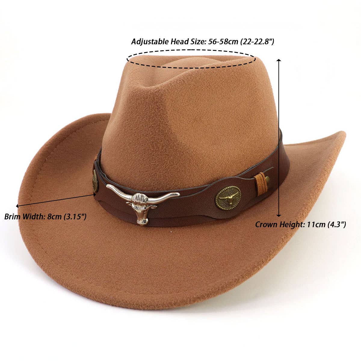 BULL HEAD BELT WESTERN COWBOY HAT FELT_CWAH1782