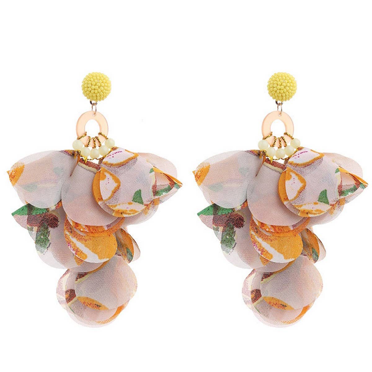 HANDMADE LONG STATEMENT FLORAL FABRIC EARRINGS_CWMM6159