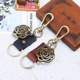 CREATIVE BRONZE ROUND FLOWER COWHIDE KEYCHAIN_CWMM5039
