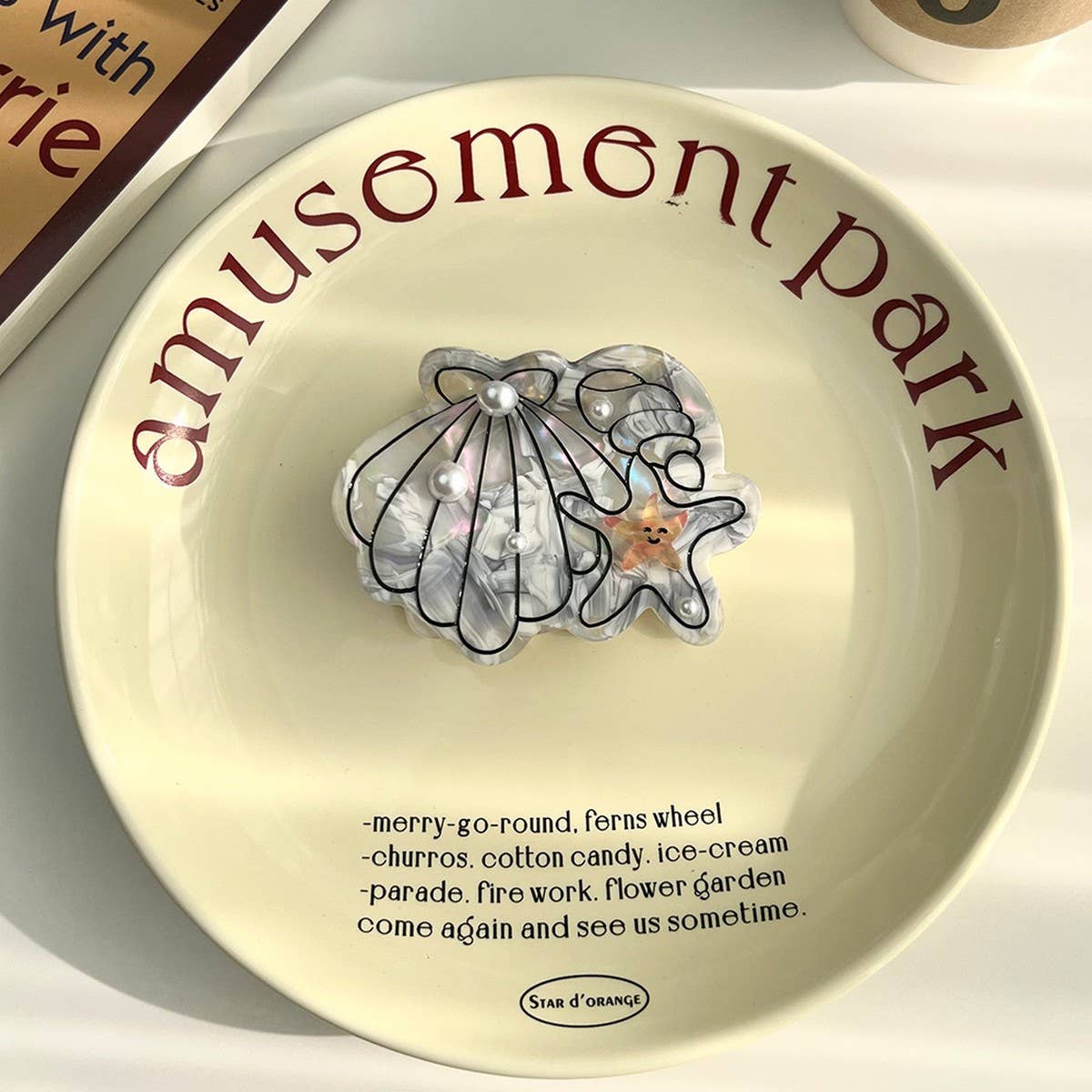 OCEAN SHELL STARFISH HAIR CLAW PEARL SHARK CLIP_CWAHA5898